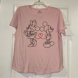 New Disney Pink Mickey & Minnie Line Art Tee with Red Heart Detail - Size L ❤️